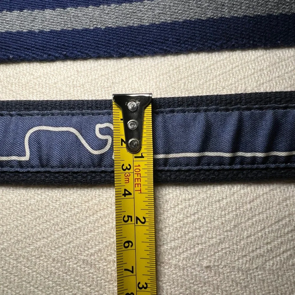 Set of 2 Vineyard Vines Mens Canvas Leather Belts Whale Striped Navy Blue 34